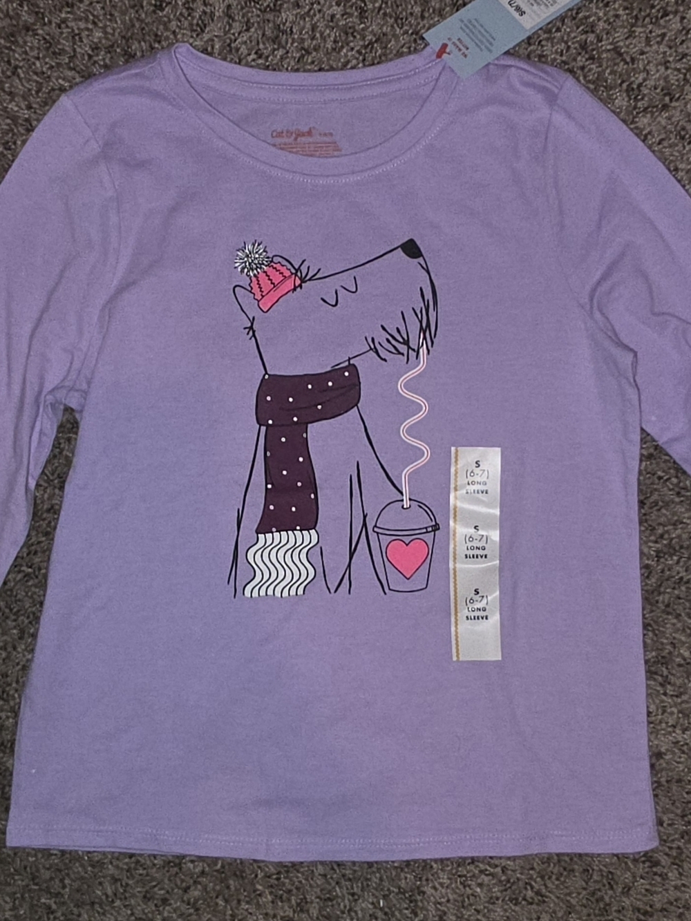 Cat & Jack Lavender Long-Sleeve Tee with Dog and Hot Cocoa Graphic
